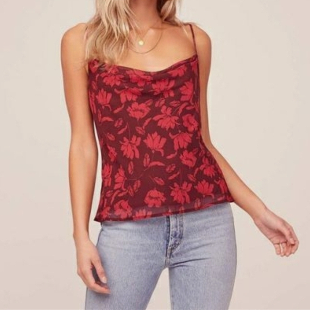 Astr Burgundy Floral Cowl Neck Camisole